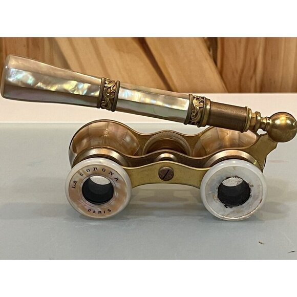Vintage La Corona Paris Mother of Pearl Abalone and Brass Ornate Opera Glasses - Picture 5 of 9